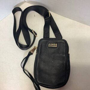 Aimee Kestenberg Just Saying Black Pebbled Leather Crossbody Bag Purse 7" x 5"
